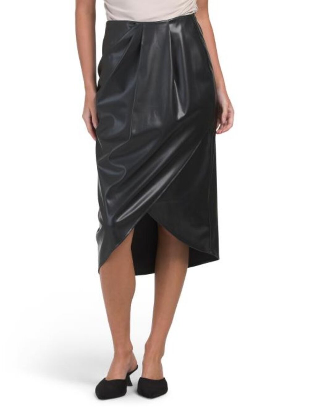 ALEXIA ADMOR Kai Draped Midi Faux Leather Skirt